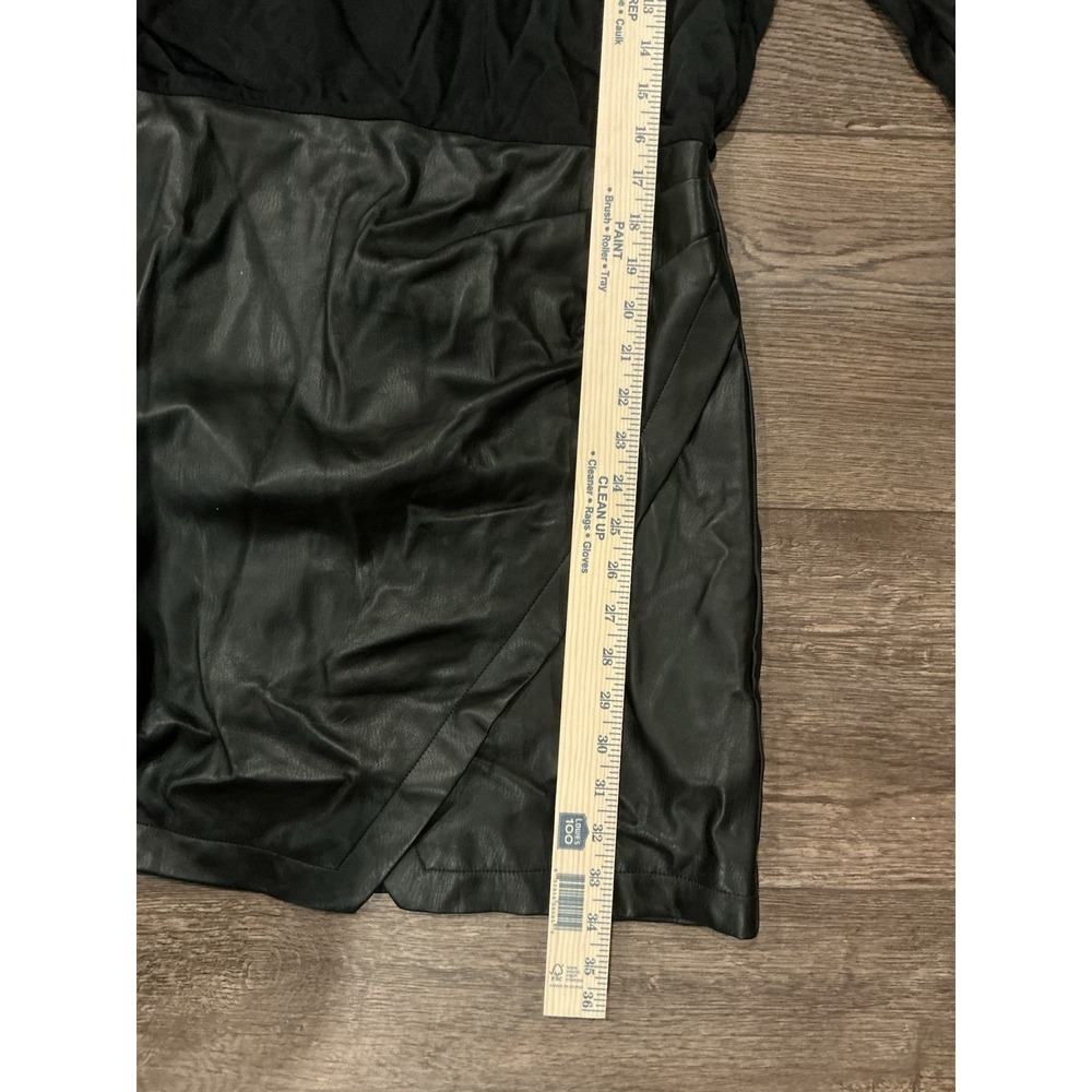 Maeve Plunge Vegan Leather Black Dress Size 8 Anthropologie Cocktail Long Sleeve - Picture 5 of 6